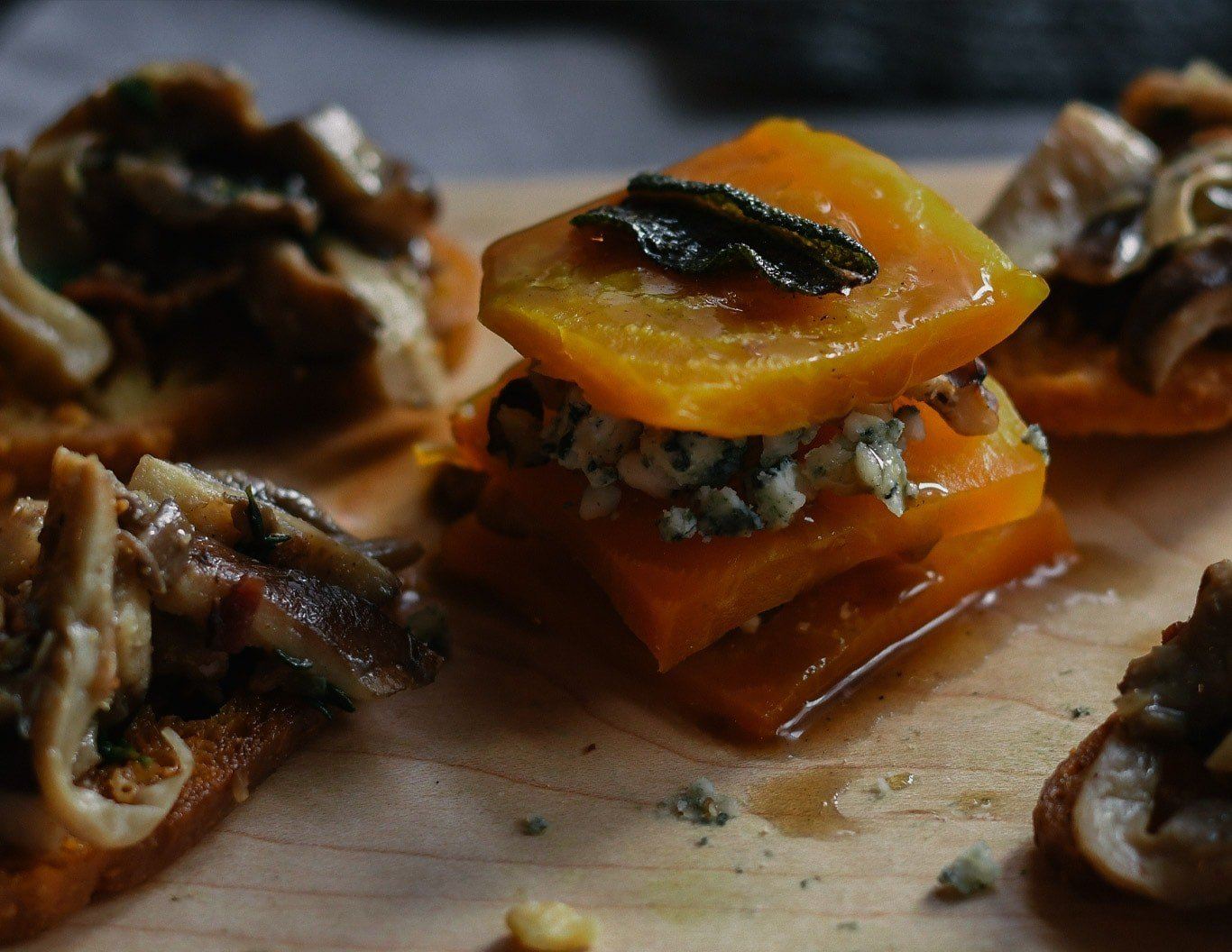Golden Beet, Toasted Walnut, and Blue Cheese Napoleons – Barebones