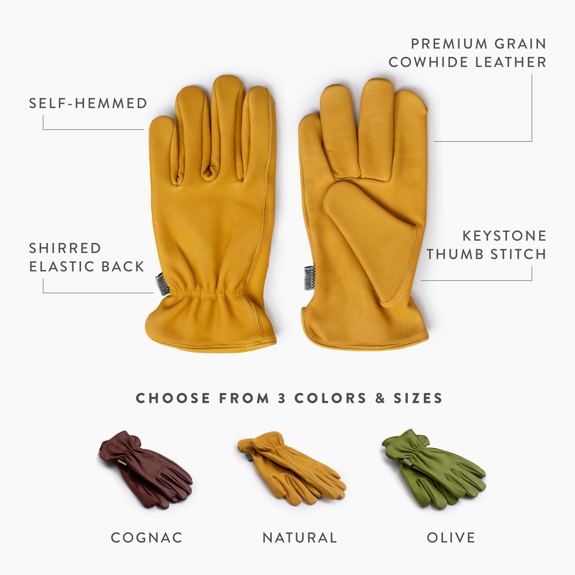leather handschuhe Barebones Classic Work Glove, Natural Yellow S/M
