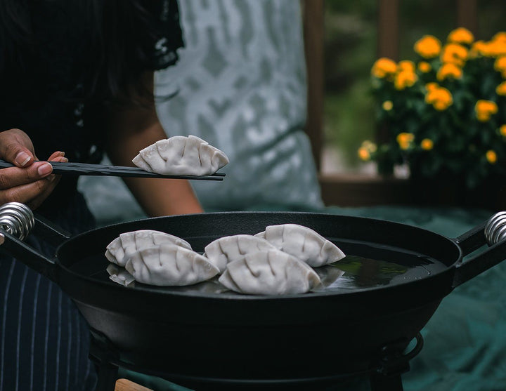 Vegan Gyoza on the All-in-One Cast Iron Grill
