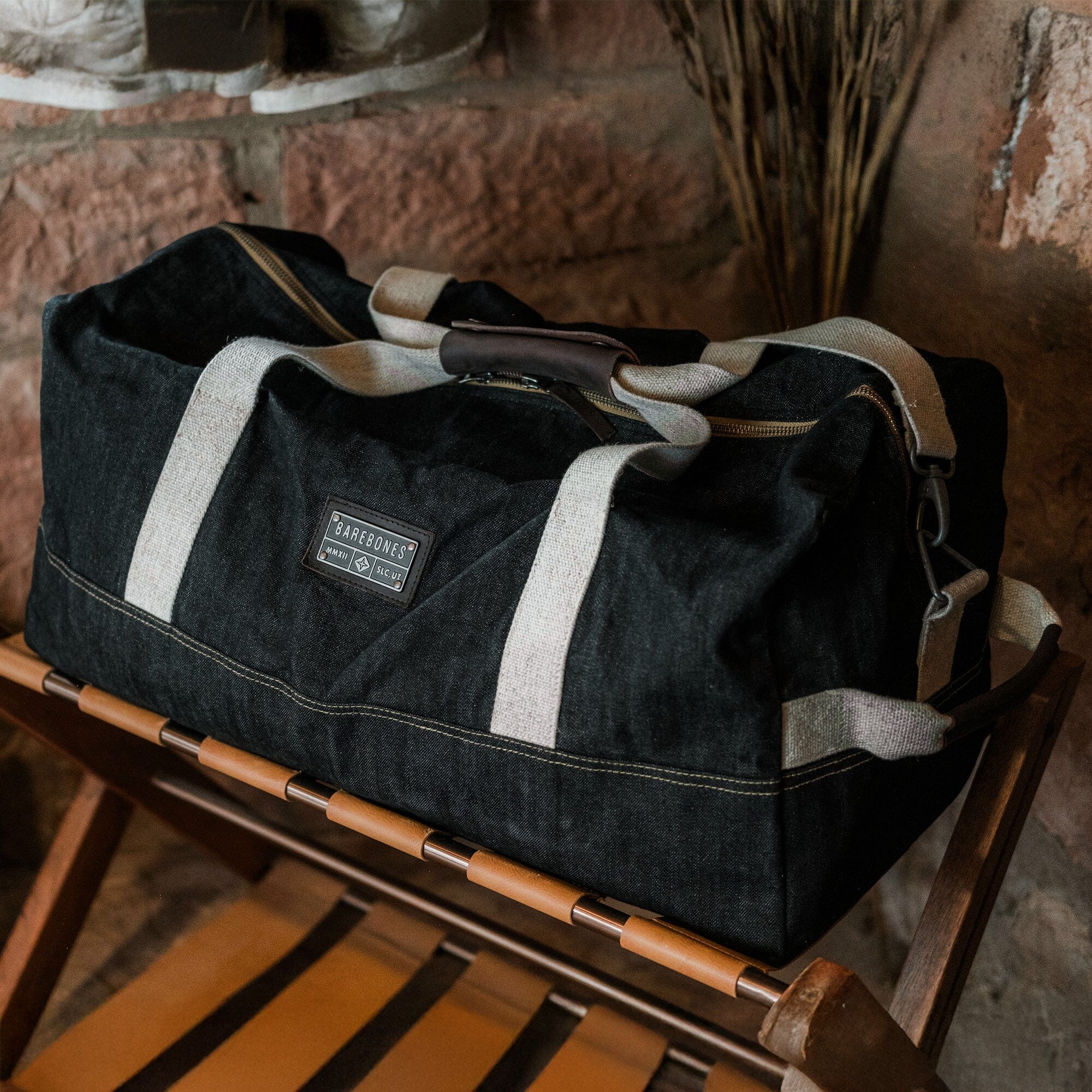 Barebones Waxed Denim Duffel Bag | Denim Travel Bag