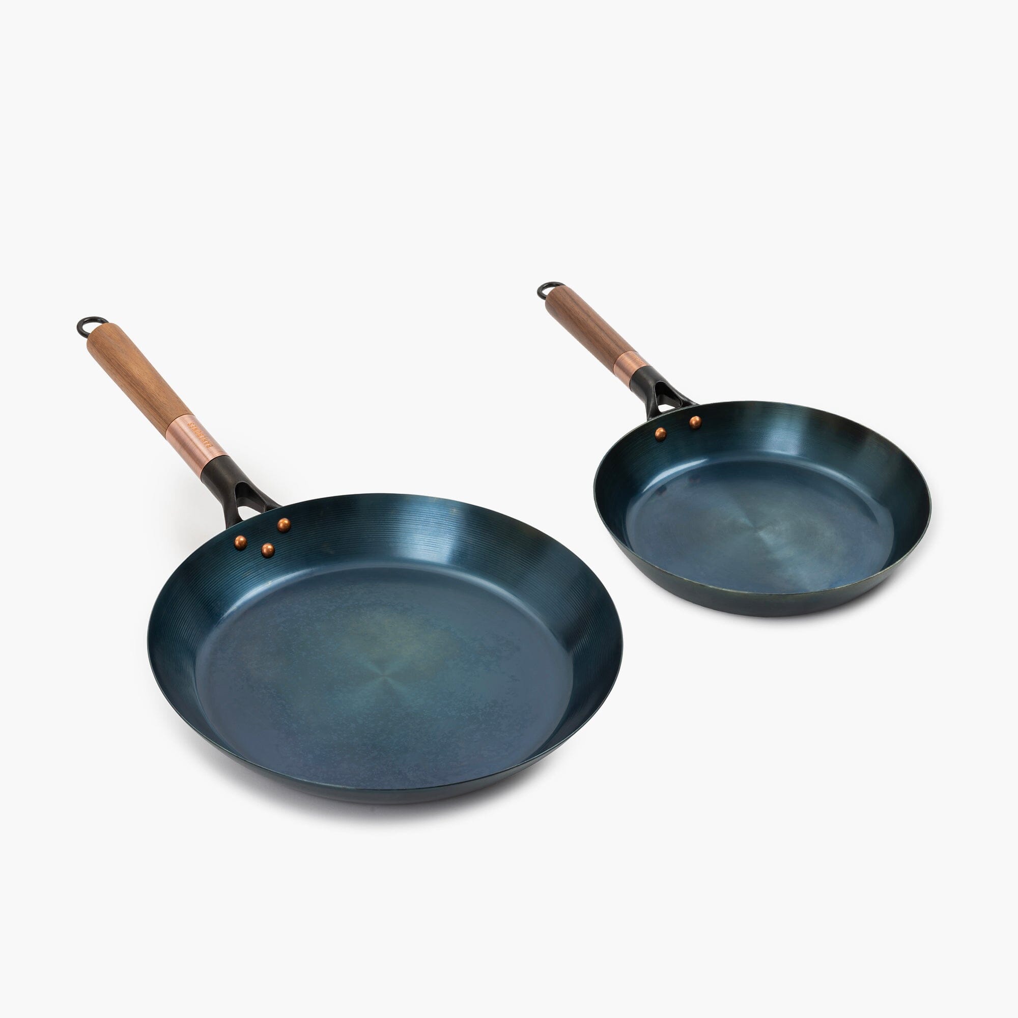 Blue carbon steel skillet barebones