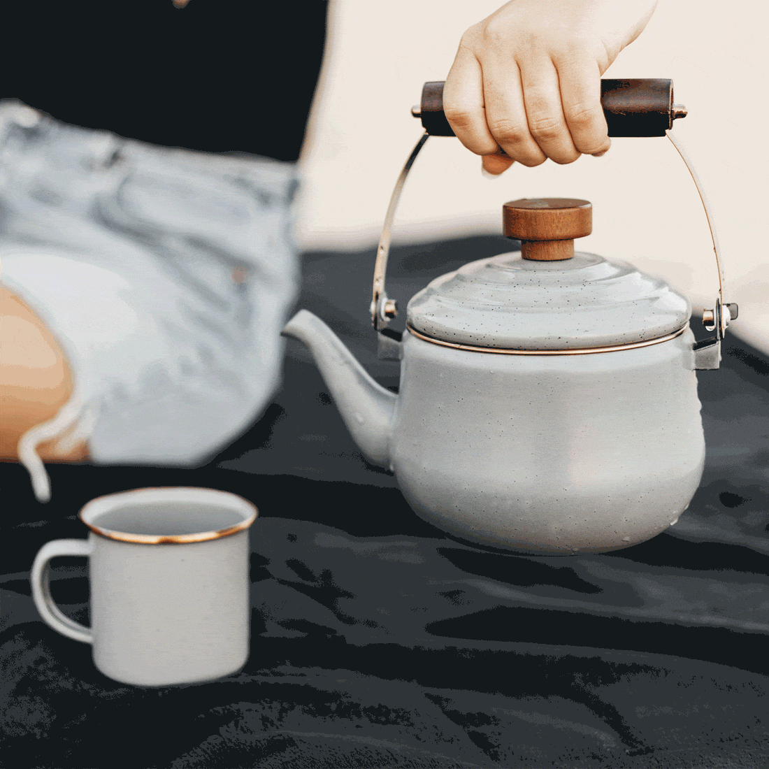 Barebones Enamel Teapot - Slate Gray